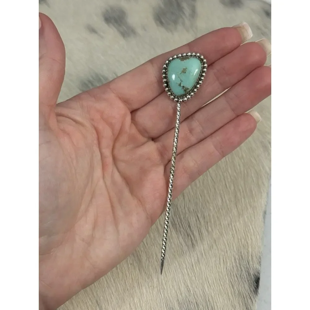 HUGE Sterling Silver 4” Blue Kingman Turquoise Hair Pin Wedding Accesory Bun 925